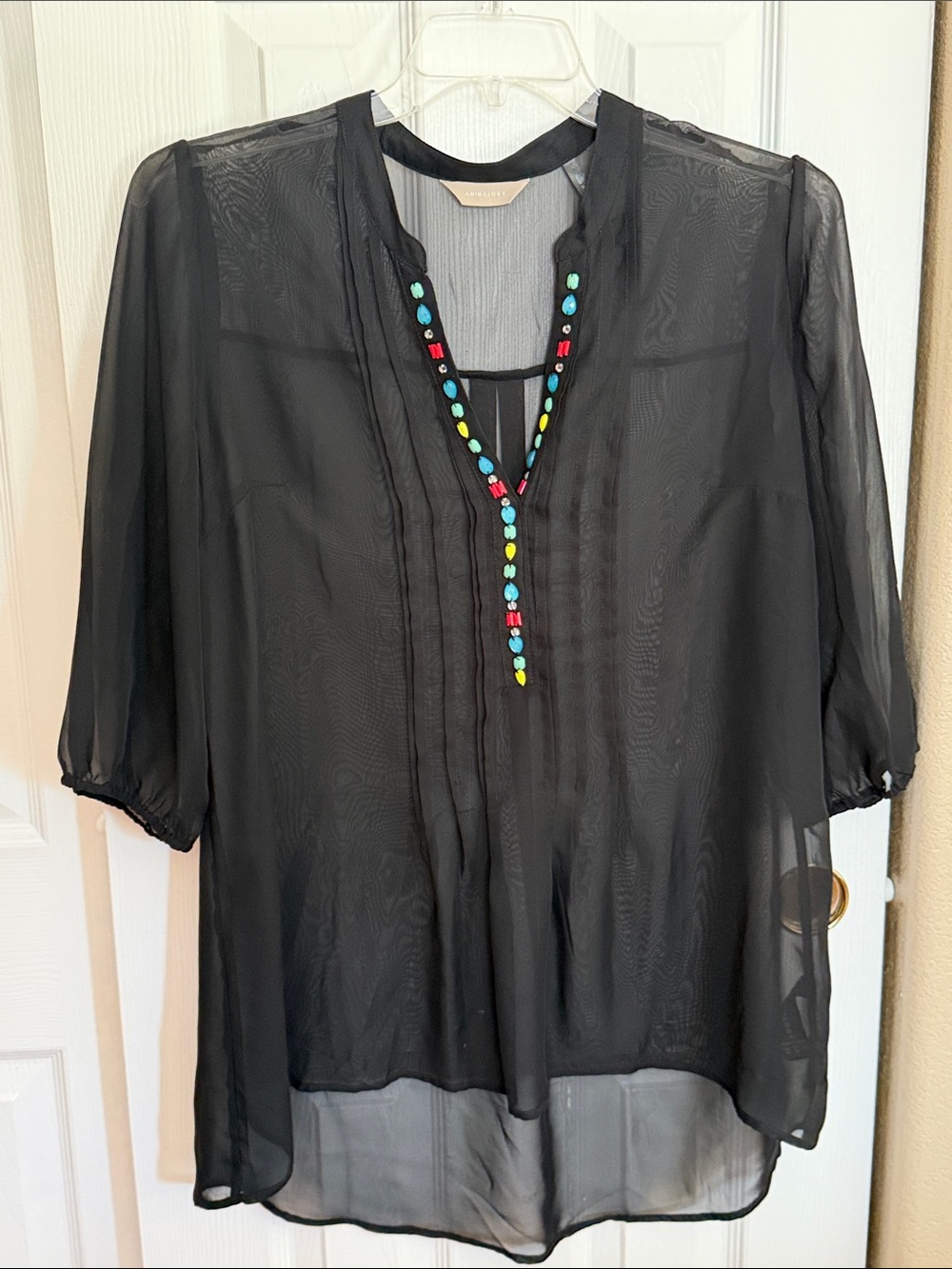 Anthology Black Sheer Beaded V-Neck size 14